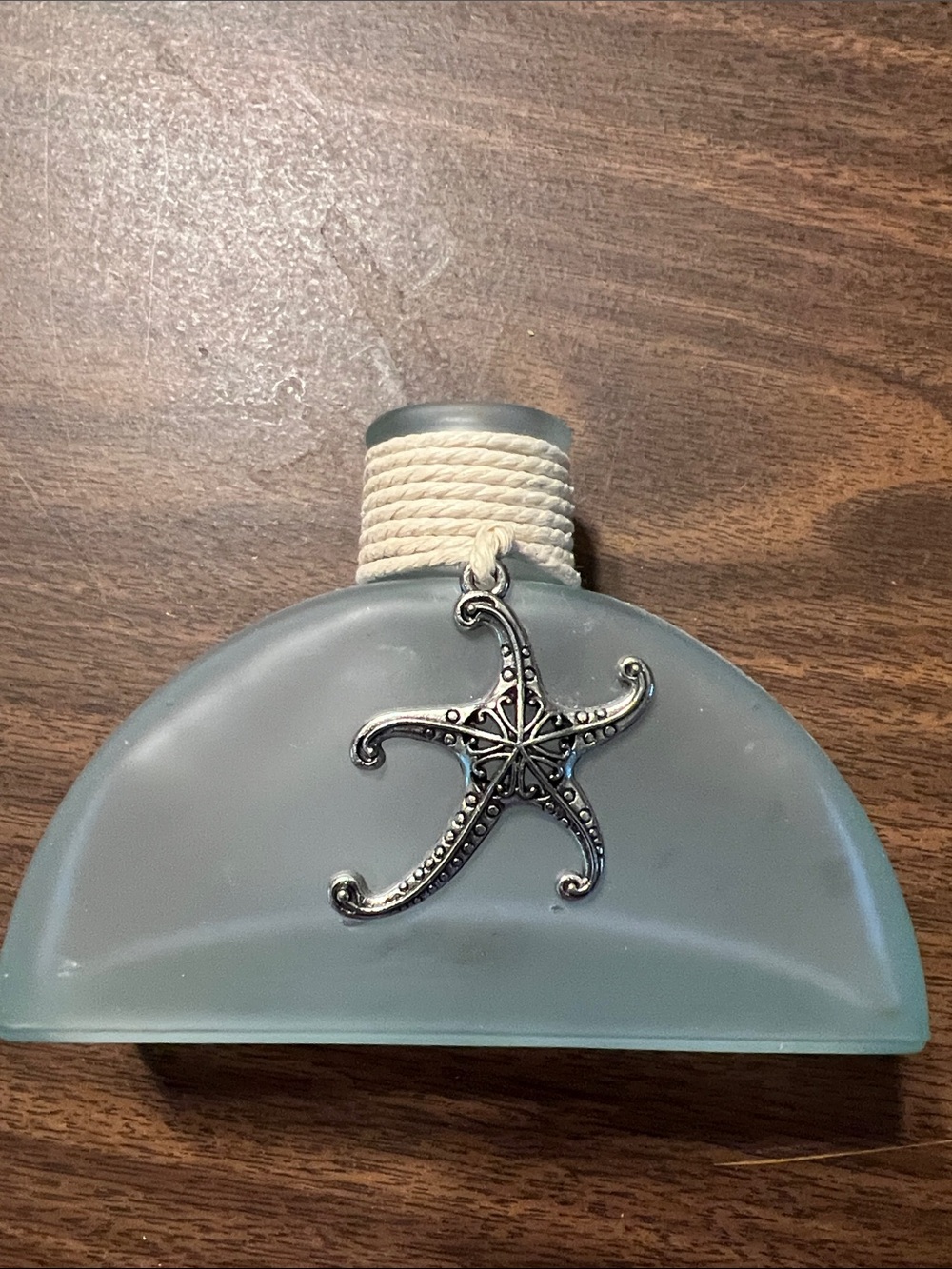 Coastal Sea Glass Blue Decorative Bottle with Starfish Accent